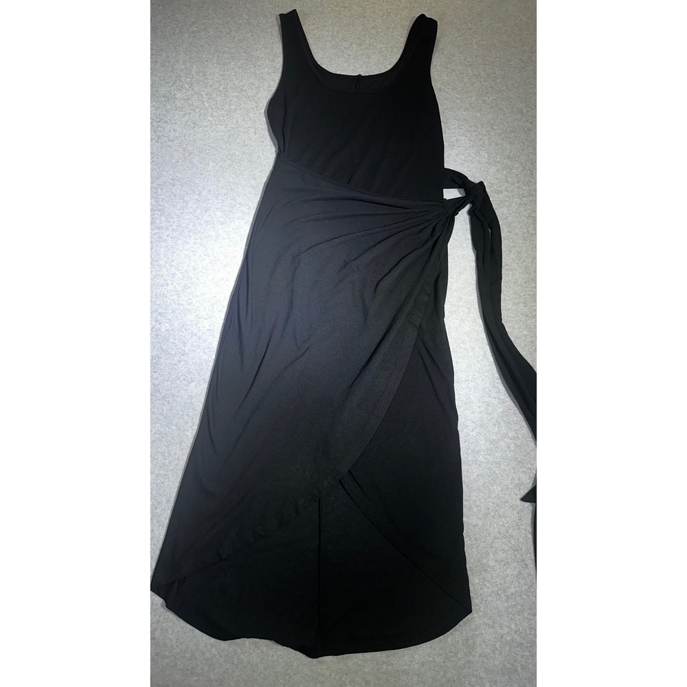 SHEIN Womens Black Sleeveless Wrap Tie Tulip Hem Midi Dress Large 8/10
